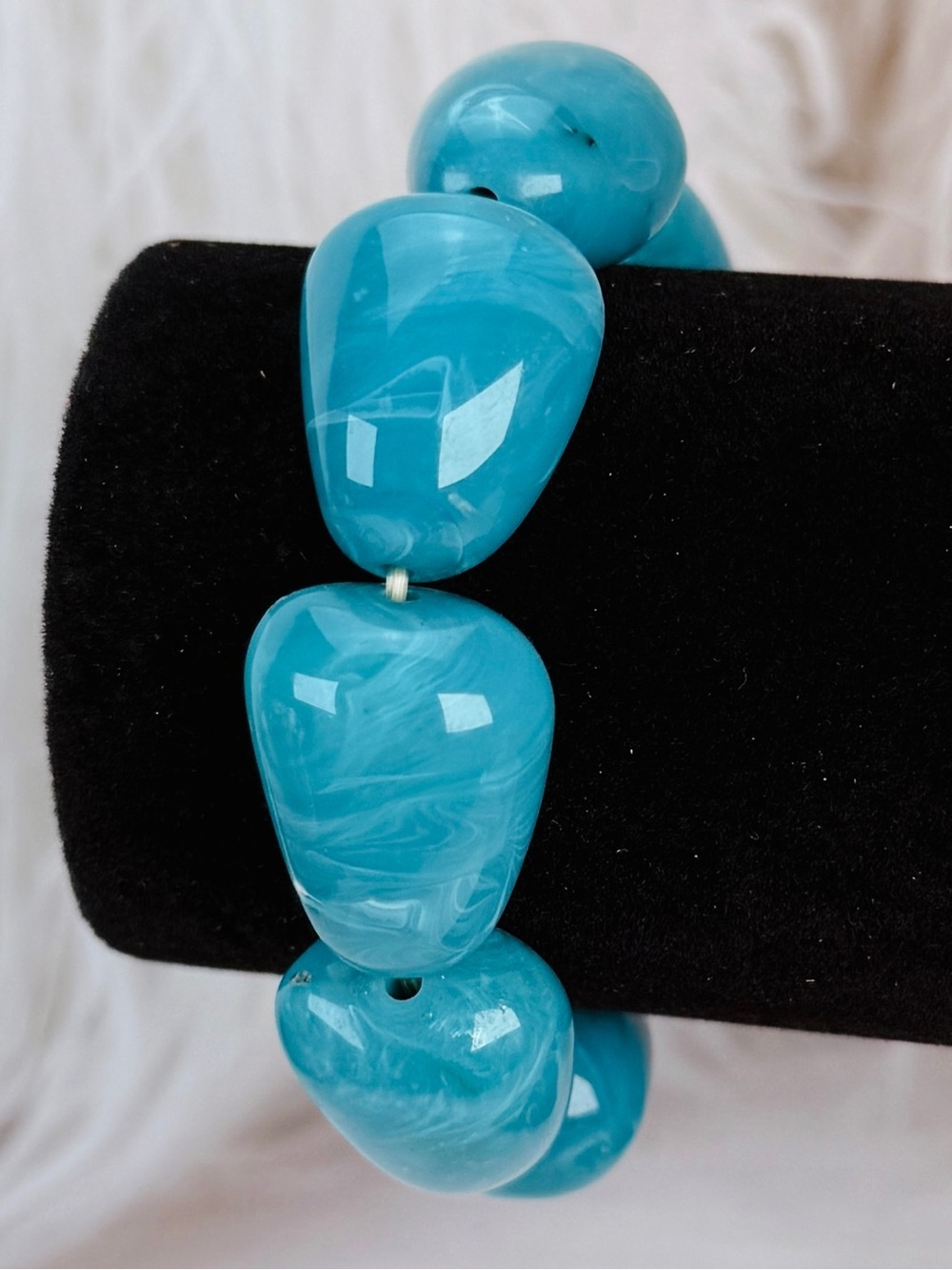 Bohemian southwestern chic large blue beaded 6”stretch bracelet